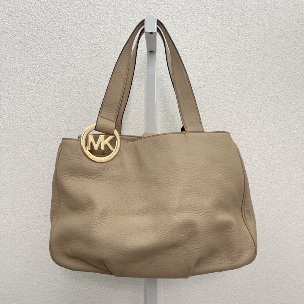 Michael Kors Purse Brown Pebble Leather Hobo Handbag Satchel Gold Accents